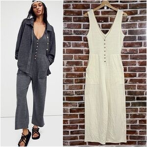 Free People Beach Button Front High Rise Jumpsuit in Cream, Size XS